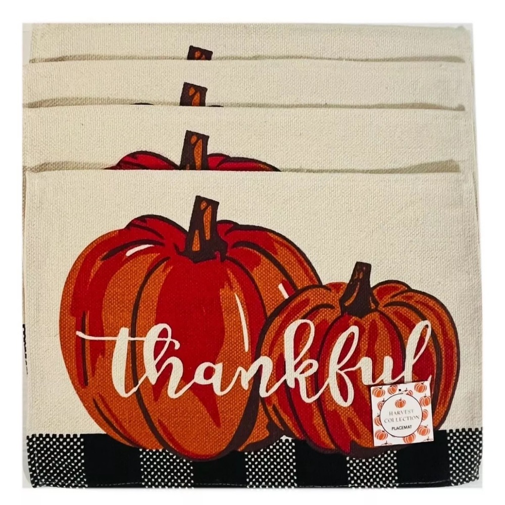 Harvest Collection 100% Cotton Fabric Placemats Thankful Pumpkin Set of 4 NWT